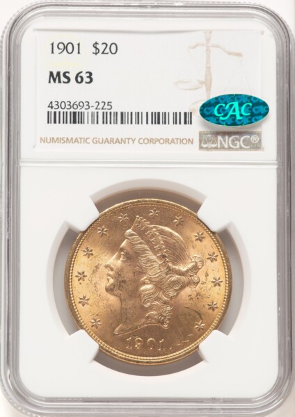 1901 $20 CAC Brown Label 63 NGC