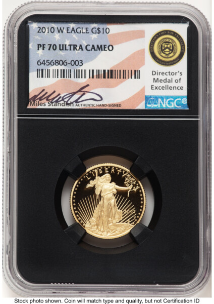 2010-W Proof Gold Eagle 1/4 oz Miles Standish Blk Core 70 NGC
