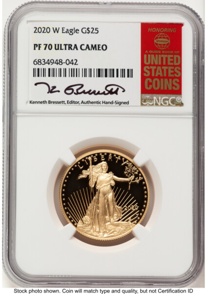2020-W Proof Gold Eagle 1/2 oz Kenneth Bressett Red Book 70 NGC