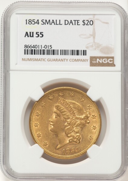 1854 $20 Small Date 55 NGC