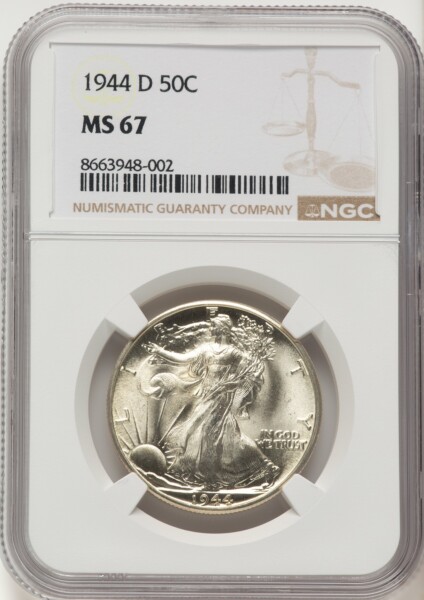1944-D 50C, MS 67 NGC