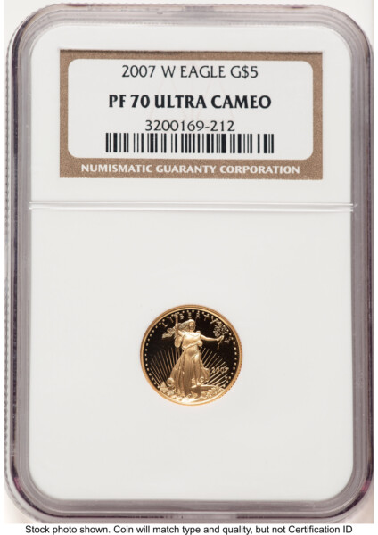 2007-W Proof Gold Eagle 1/10 oz Brown Label 70 NGC