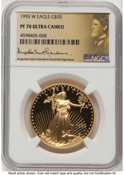 1993-W Proof Gold Eagle 1 oz Saint Gaudens Label 70 NGC