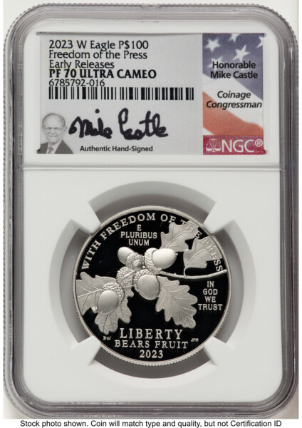 2023-W Proof Platinum Eagle 1 oz ER Mike Castle 70 NGC