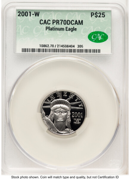 2001-W Proof Platinum Eagle 1/4 oz Non Designation 70 CACG
