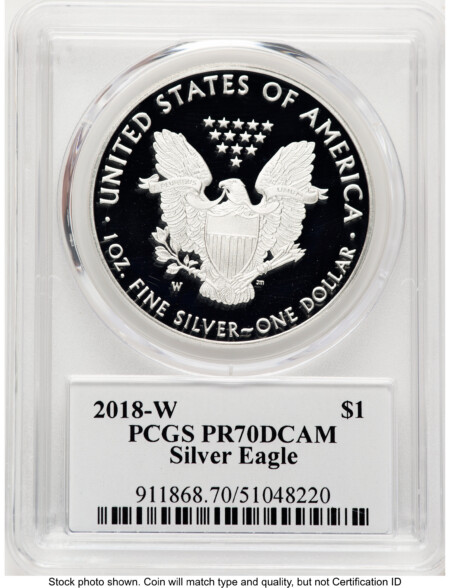 2018-W Proof Silver Eagle 1 oz TD Rogers 70 PCGS