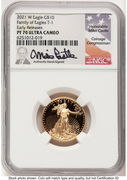2021-W Type 1 Proof Gold Eagle 1/4 oz ER Mike Castle 70 NGC