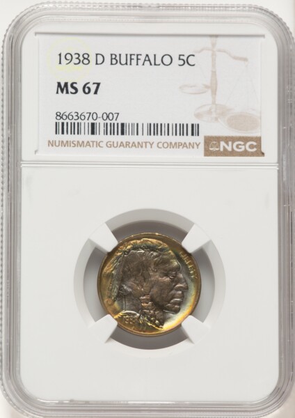 1938-D 5C Buffalo, MS 67 NGC