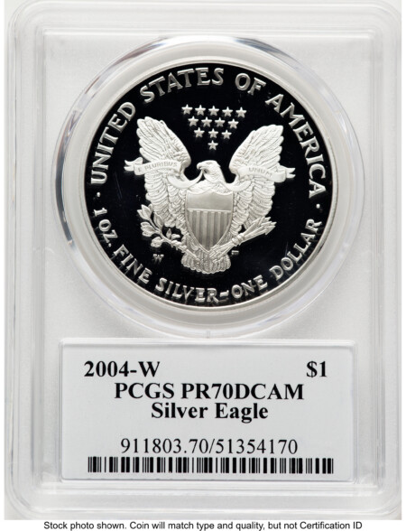 2004-W Proof Silver Eagle 1 oz TD Rogers 70 PCGS
