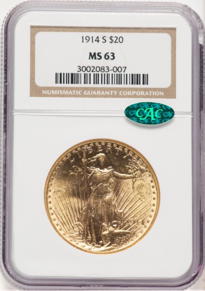 1914-S $20 CAC 63 NGC