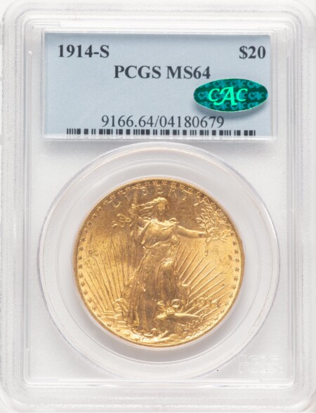 1914-S $20 CAC 64 PCGS