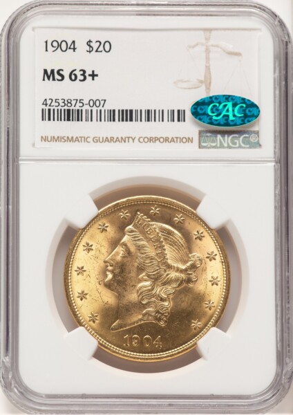 1904 $20 Liberty CAC NGC Plus 63 NGC