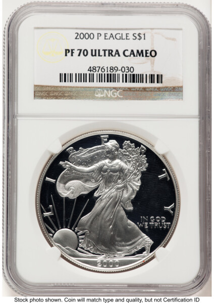 2000-P Proof Silver Eagle 1 oz Brown Label 70 NGC
