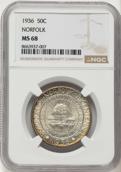 1936 50C Norfolk, MS 68 NGC