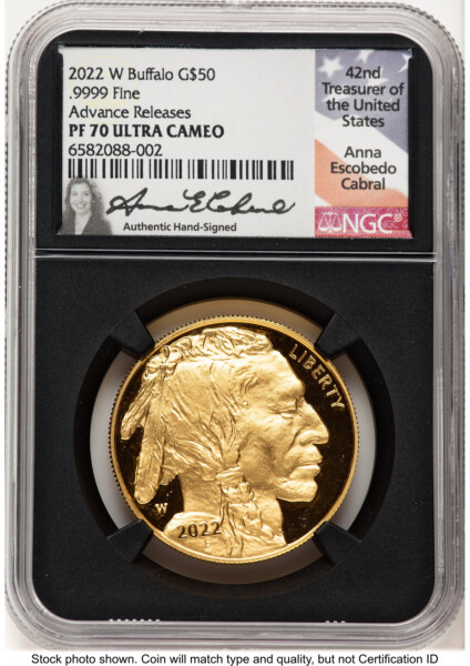 2022-W Proof Gold Buffalo 1 oz AR Anna Cabral Blk Core 70 NGC
