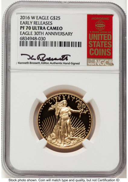 2016-W Proof Gold Eagle 1/2 oz ER Kenneth Bressett Red Book 70 NGC