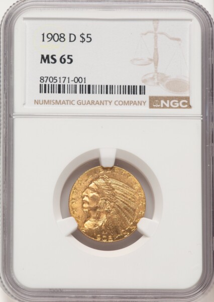 1908-D $5 65 NGC
