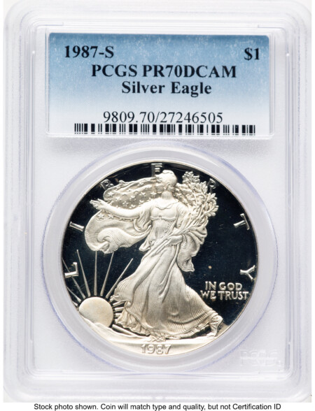 1987-S Proof Silver Eagle 1 oz Blue Gradient 70 PCGS