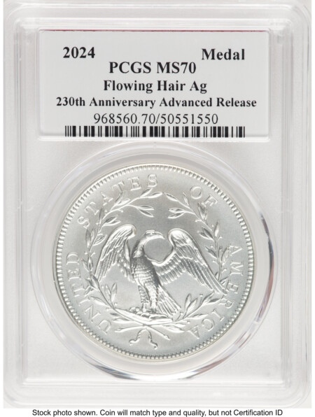 2024-(P) Silver 230th Anniversary Flowing Hair Medal AR John Dannreuther 70 PCGS