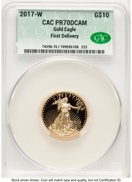 2017-W Proof Gold Eagle 1/4 oz First Delivery 70 CACG