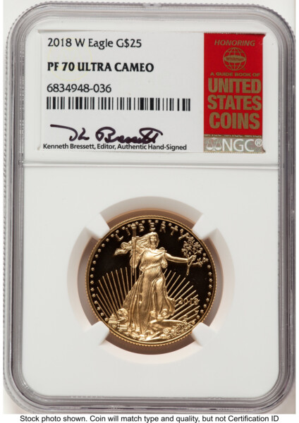 2018-W Proof Gold Eagle 1/2 oz Kenneth Bressett Red Book 70 NGC