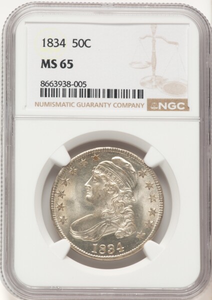1834 50C Large Date Large Letter, MS 65 NGC