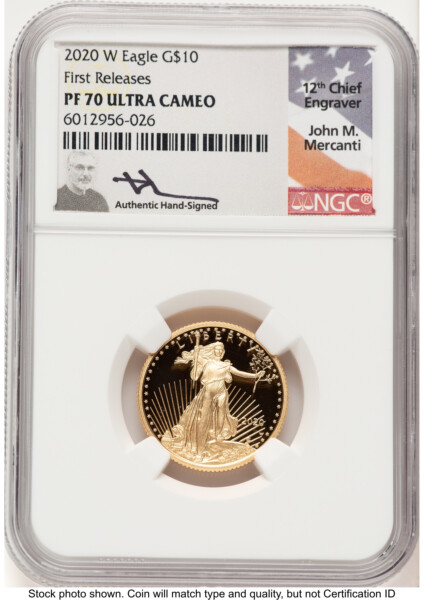 2020-W Proof Gold Eagle 1/4 oz FR John Mercanti 70 NGC