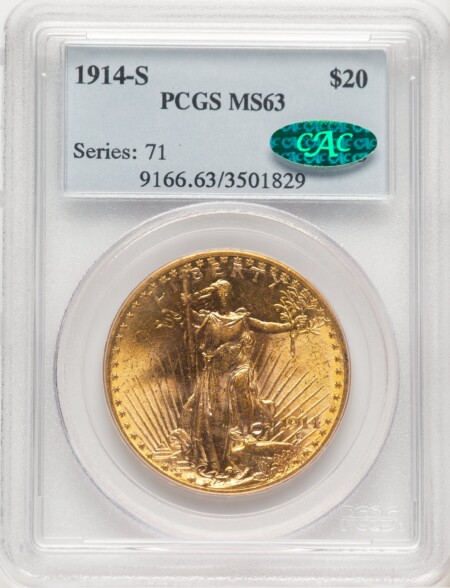 1914-S $20 CAC 63 PCGS
