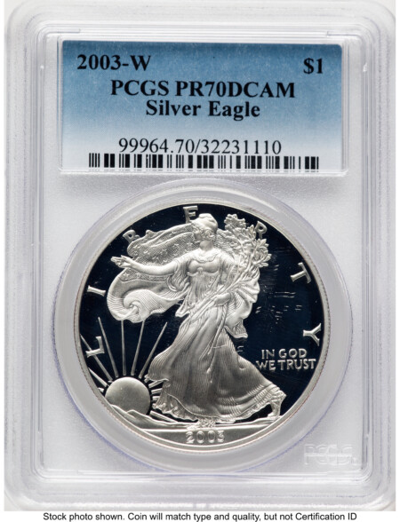 2003-W Proof Silver Eagle 1 oz Blue Gradient 70 PCGS
