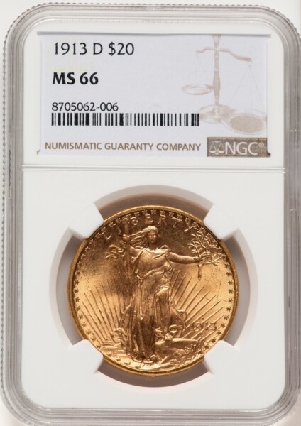 1913-D $20 66 NGC
