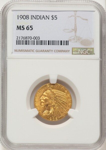 1908 $5 Indian, MS 65 NGC