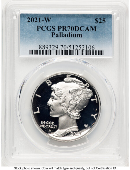 2021-W Palladium Eagle 1 oz, PR Blue Gradient 70 PCGS