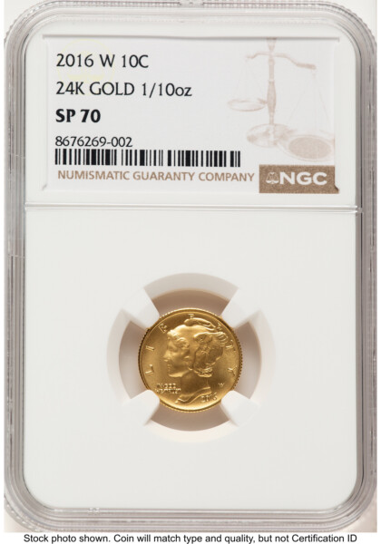 2016-W 10C Mercury Dime 100th Anniversary Gold Centennial  Brown Label 70 NGC