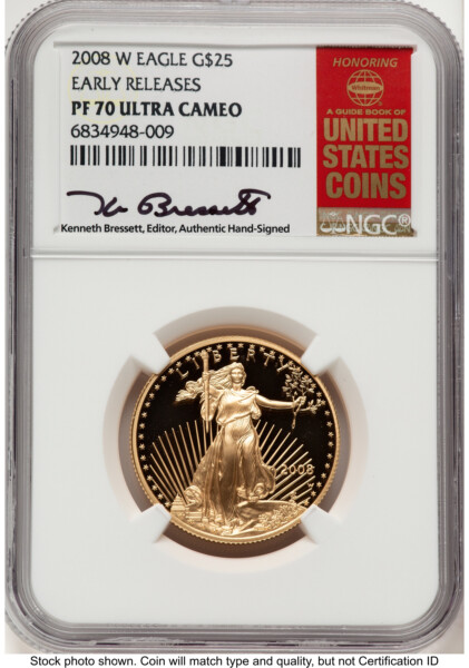 2008-W Proof Gold Eagle 1/2 oz ER Kenneth Bressett Red Book 70 NGC