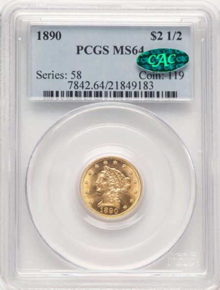 1890 $2 1/2 CAC 64 PCGS