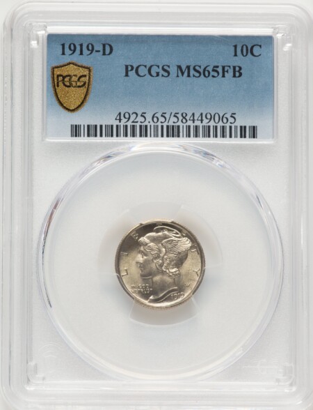 1919-D 10C, FB PCGS Secure 65 PCGS