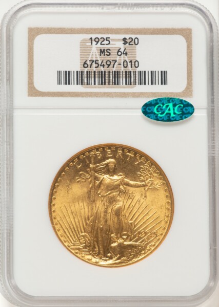 1925 $20 CAC Brown Label 64 NGC