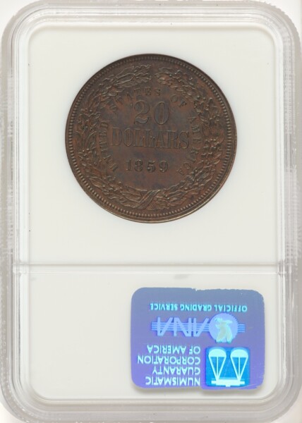 1859 P$20 J-257, BN 64 NGC