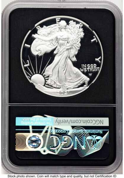 2021-S TY2 Proof Silver Eagle 1 oz FDI Miles Standish Blk Core 70 NGC