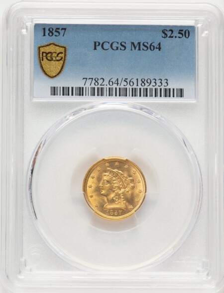 1857 $2 1/2 PCGS Secure 64 PCGS
