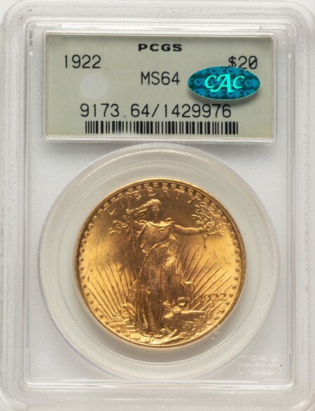 1922 $20 CAC 64 PCGS