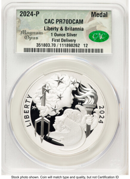 2024-P Proof Silver Medal Liberty & Britannia 1 oz First Delivery Magnum Opus 70 CACG