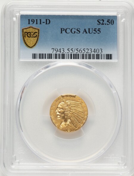 1911-D $2 1/2 PCGS Secure 55 PCGS