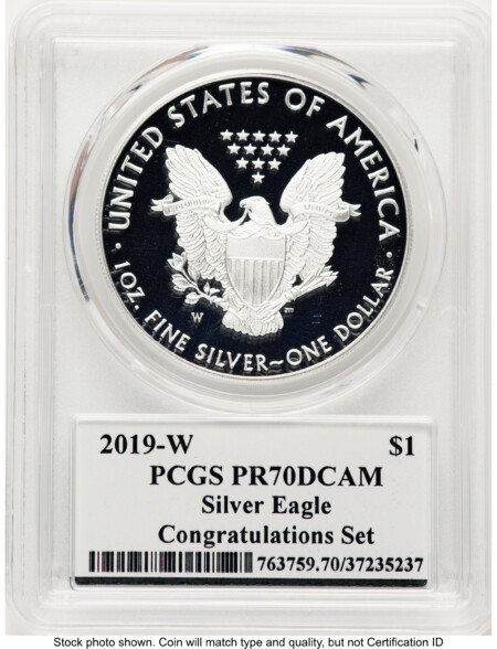 2019-W Proof Silver Eagle Congratulations Set 1 oz Premier Label 70 PCGS
