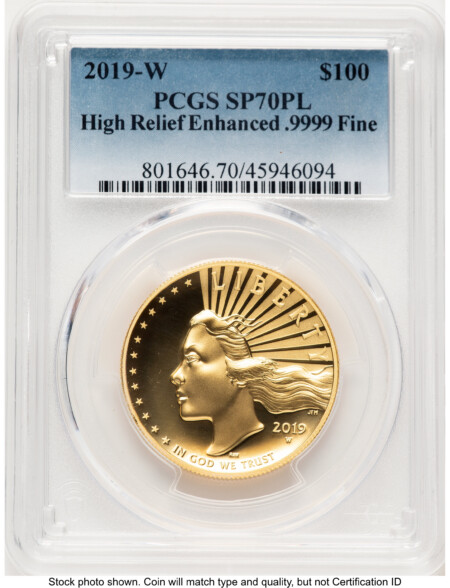 2019-W G$100 American Liberty High Relief, Enhanced, PL  Blue Gradient 70 PCGS