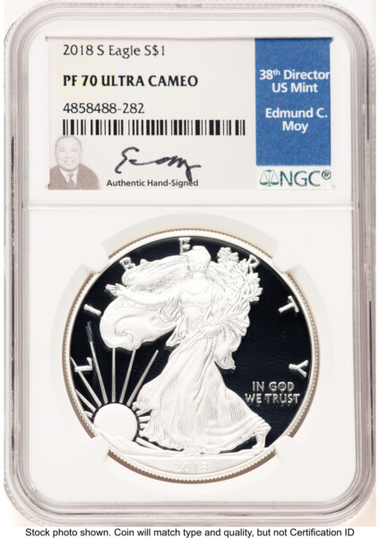 2018-S Proof Silver Eagle 1 oz Ed Moy 70 NGC