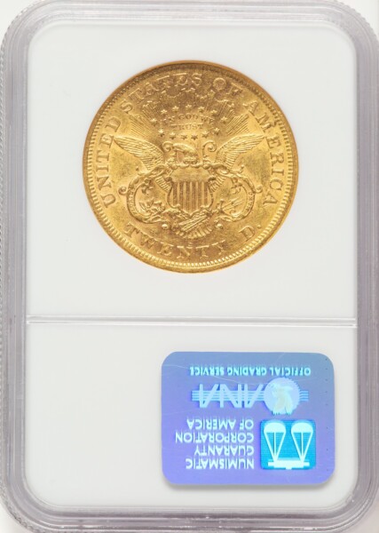 1866-S $20 MOTTO 55 NGC