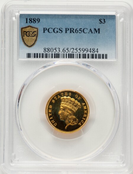 1889 $3, CA PCGS Secure 65 PCGS