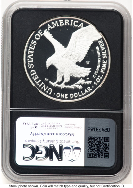 2023-W Proof Silver Eagle 1 oz AR Mike Castle Blk Core Franklin Series 70 NGC