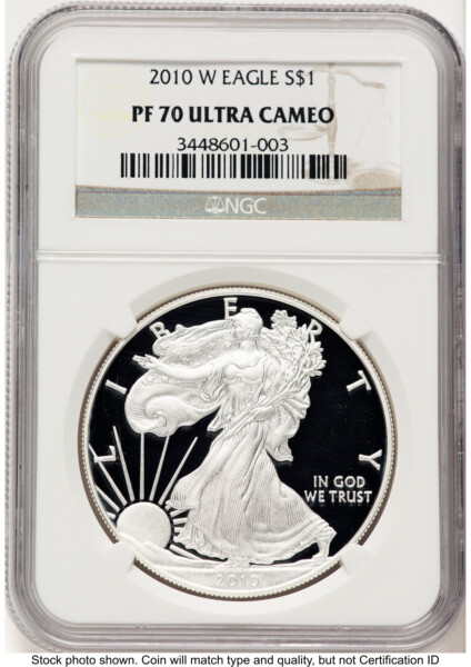 2010-W Proof Silver Eagle 1 oz Brown Label 70 NGC